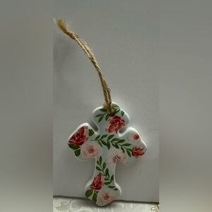Floral Ceramic Cross Ornament
